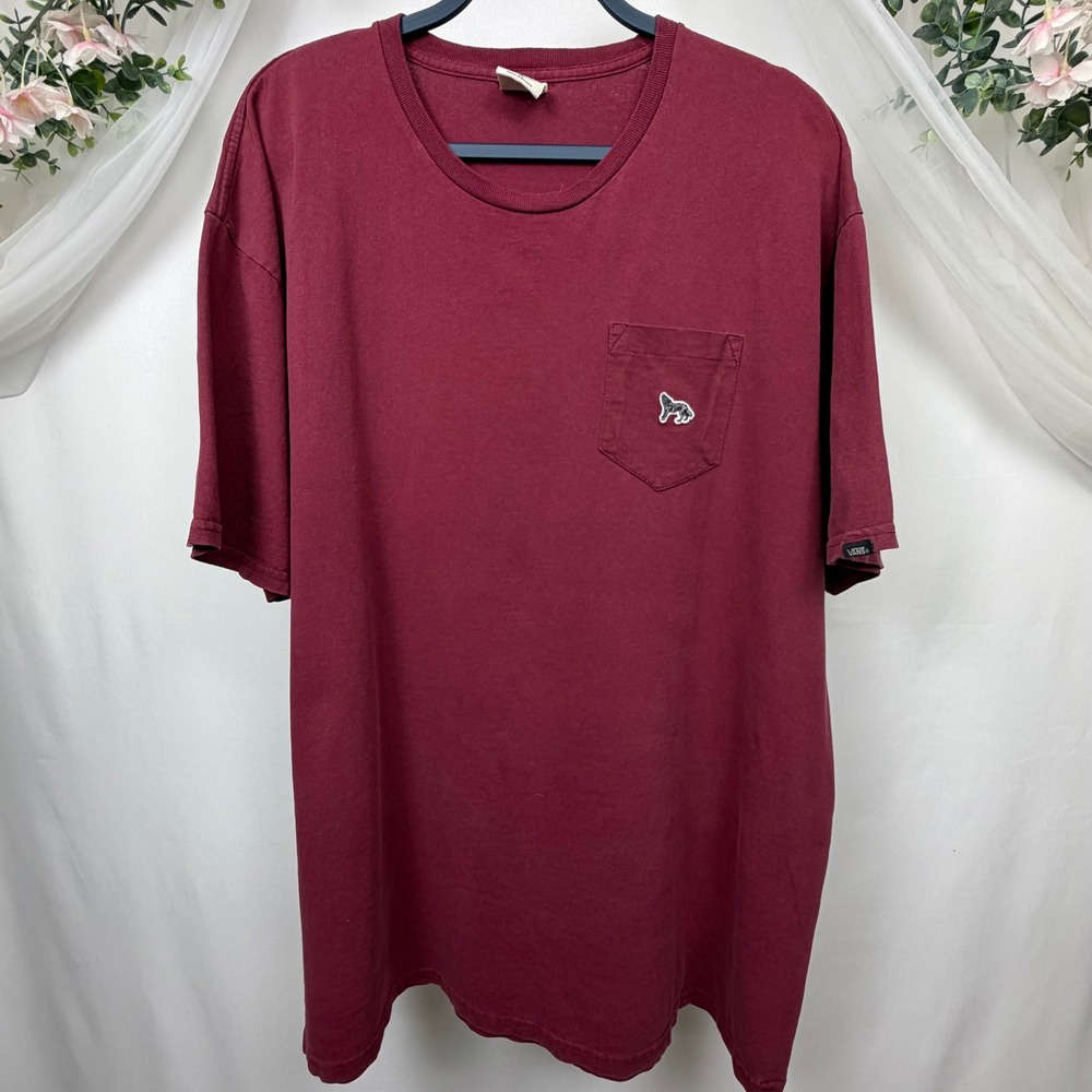 Vans Chima Ferguson Sydney Pocket T-Shirt Mens XL Burgundy Wolf Patch Skate